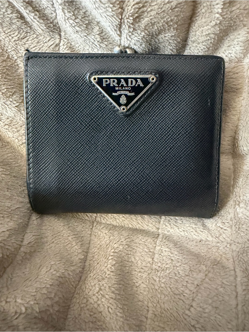 Prada Black Saffiano Leather Bi-Fold Wallet with Triangle Logo